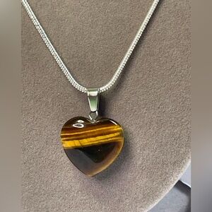 NWT Tiger Eye Natural Stone & 925 Sterling Silver Plated Chain.total lenght 12’.